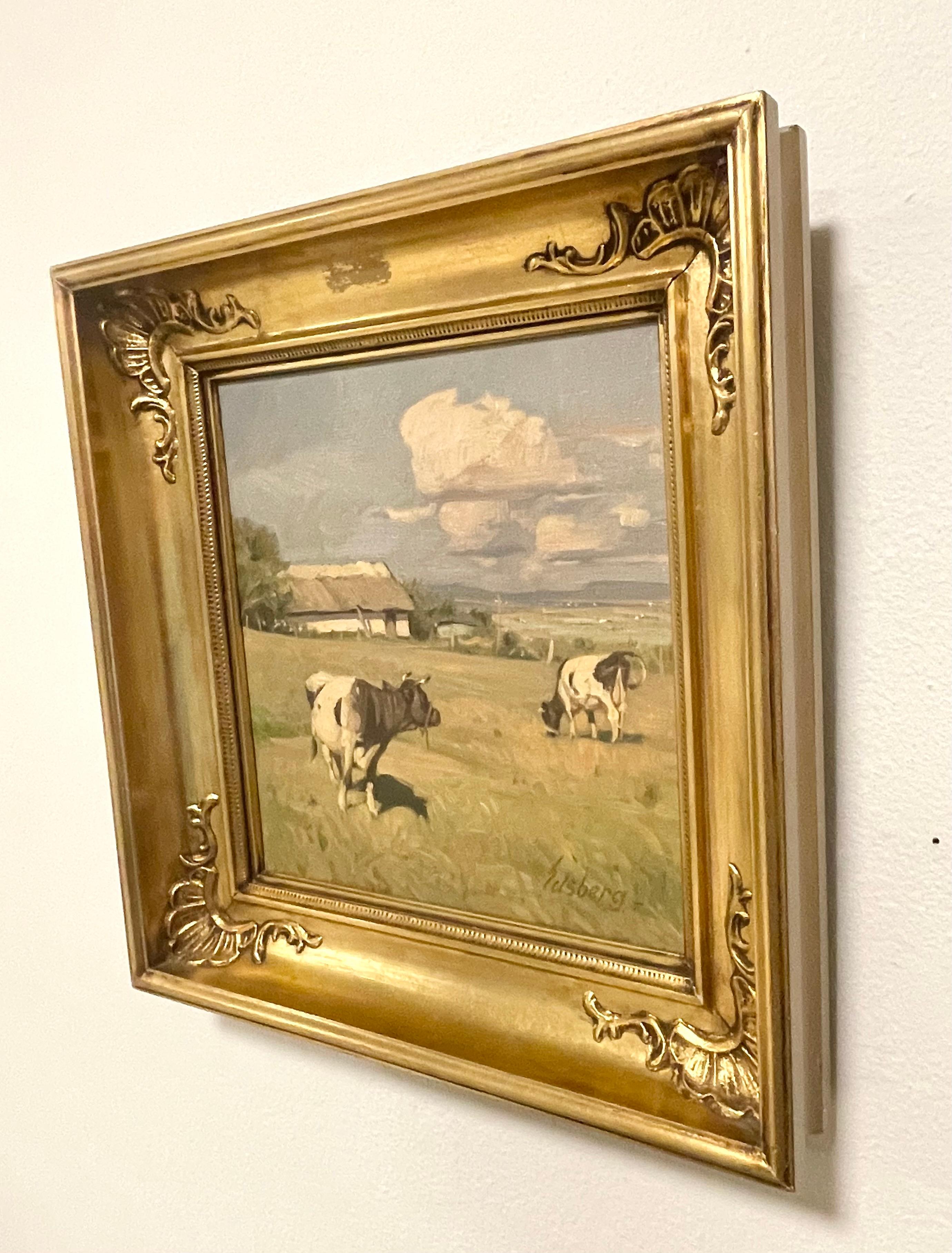 Vintage original 1950s oil painting from Denmark by Knud Edsberg For Sale 1