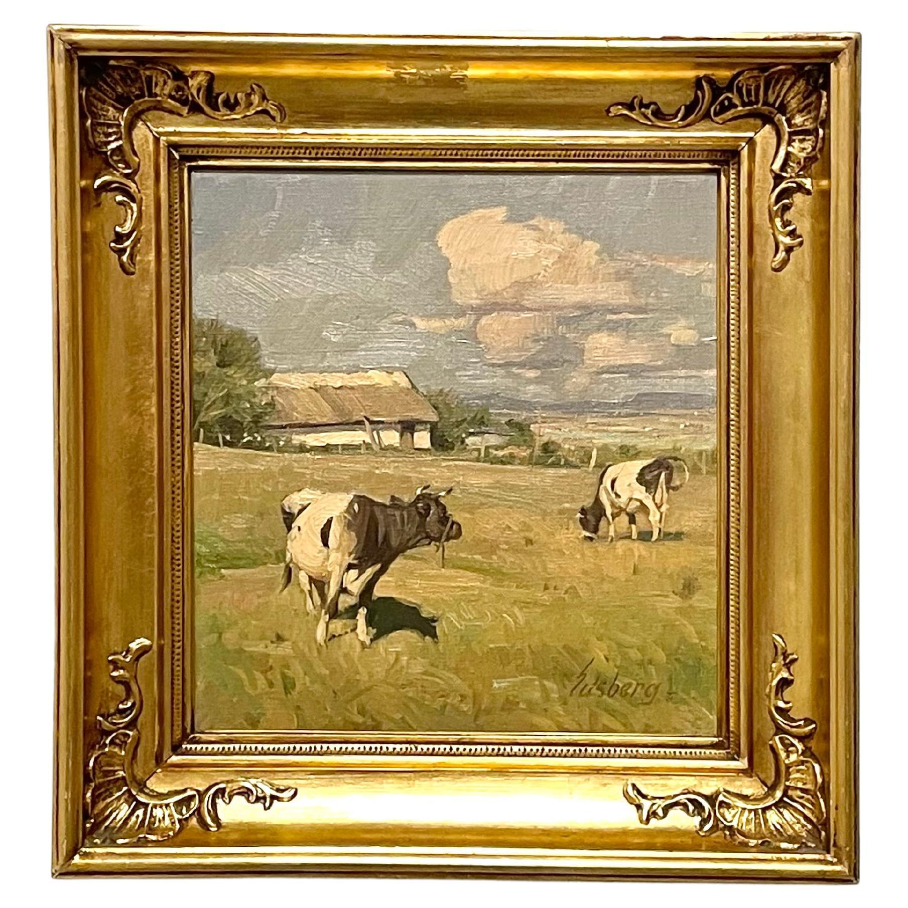 Vintage original 1950s oil painting from Denmark by Knud Edsberg For Sale