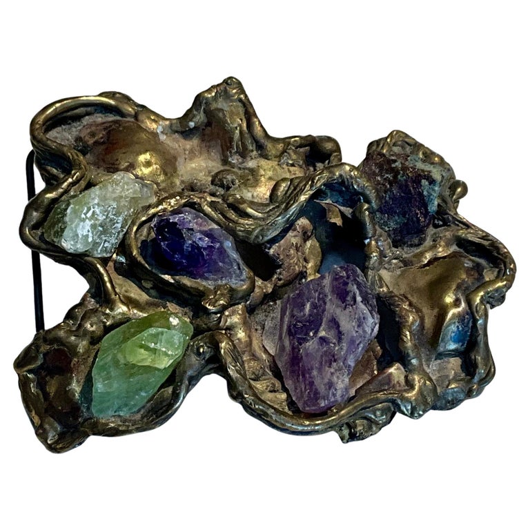 Vintage Original 1960s Brass Belt Buckle with Gemstones For  display picture 3