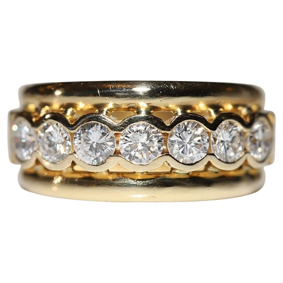 Vintage Original 1980s 18k Gold Natural Diamond Decorated Engagemet Strong Ring