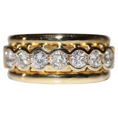 Vintage Original 1980s 18k Gold Natural Diamond Decorated Engagemet Strong Ring