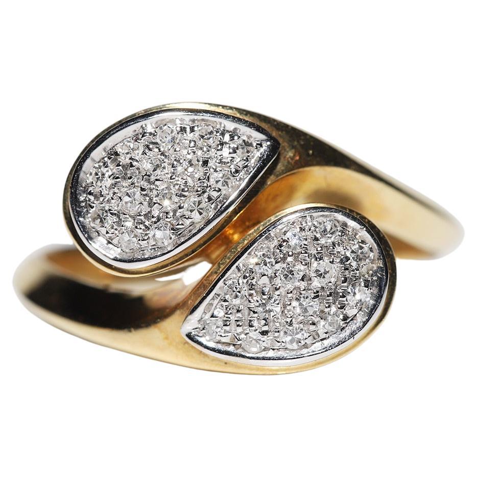 Original Vintage Original 1980er Jahre 18k Gold Natürlicher Diamant Dekorierter hübscher Vintage-Ring 