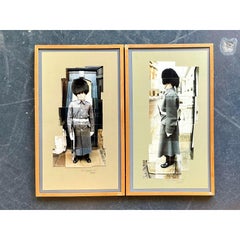 Vintage Original 1980s Collage on Paper - Set of 2