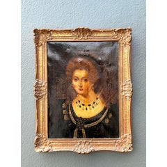 Ritratto a olio su tela originale vintage del XIX secolo