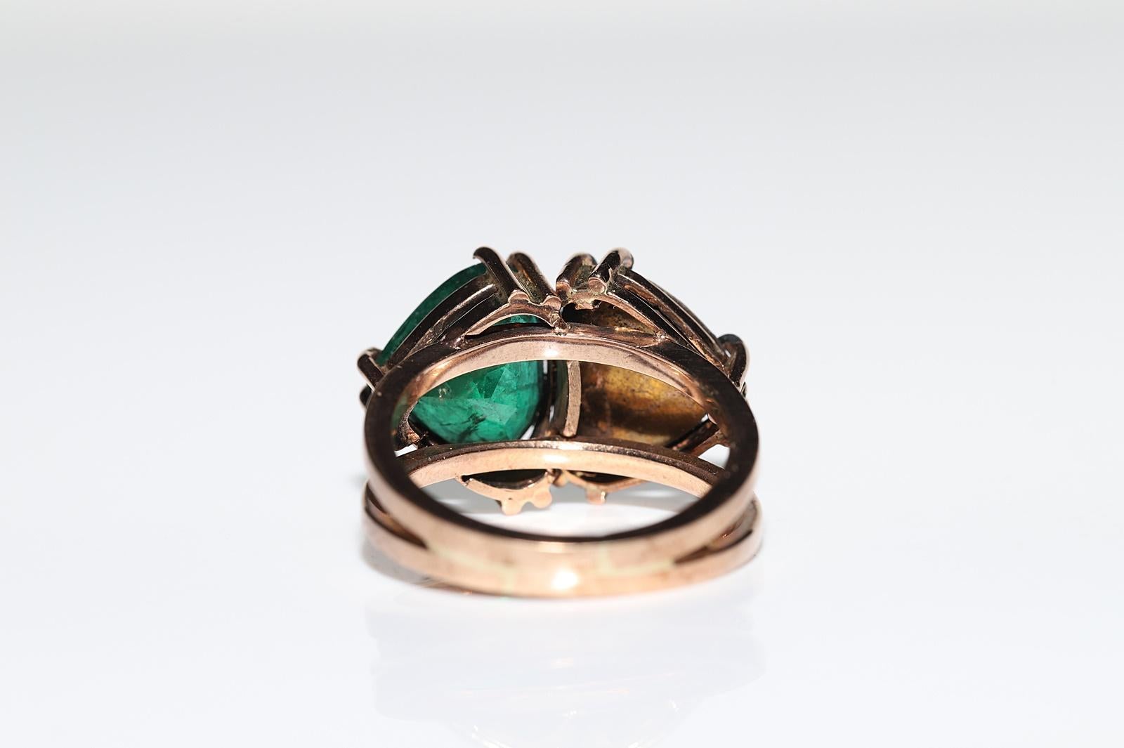 Women's Vintage Original 8k Gold Natural Rose Cut Diamond And Emerald Decorated Ring For Sale