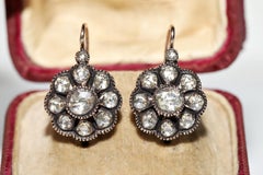 Vintage Original 8k Gold Natural Rose Cut Diamond Decorated Earring