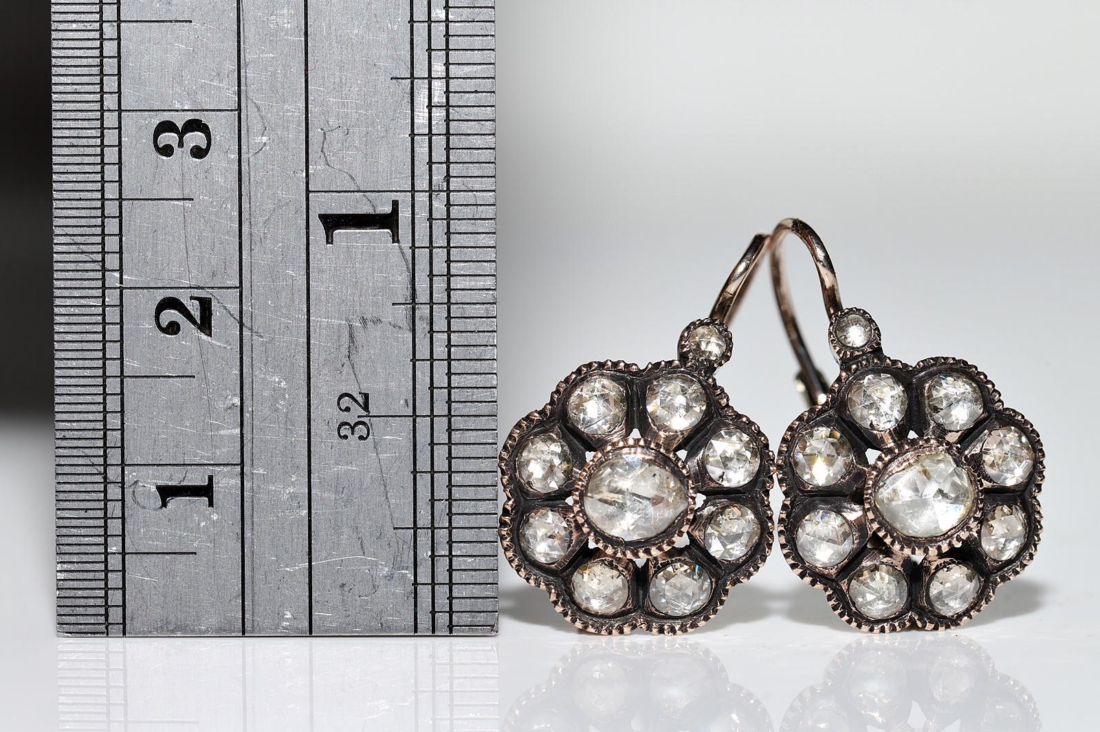 Original Vintage Original 8k Gold Natürlicher Rosenschliff Diamant-Ohrring mit Dekoration  Damen im Angebot