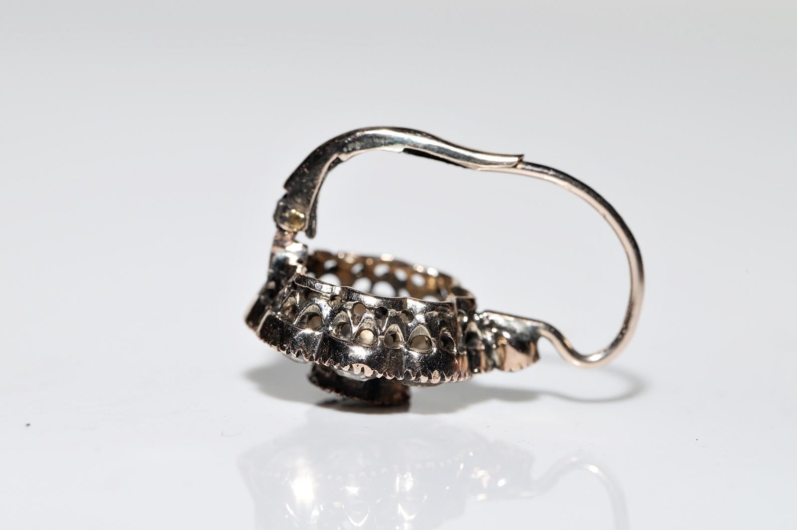 Vintage Original 8k Gold Natural Rose Cut Diamond Decorated Earring  For Sale 2