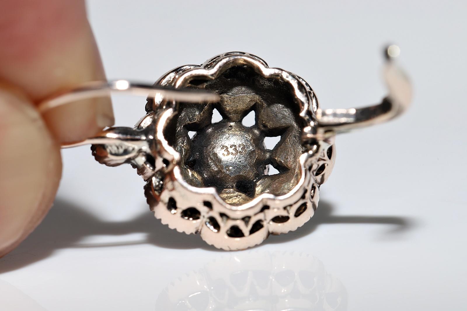 Vintage Original 8k Gold Natural Rose Cut Diamond Decorated Earring  For Sale 4
