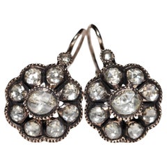 Boucles d
oreilles vintage originales en or 8 carats décorées de diamants naturels taille rose