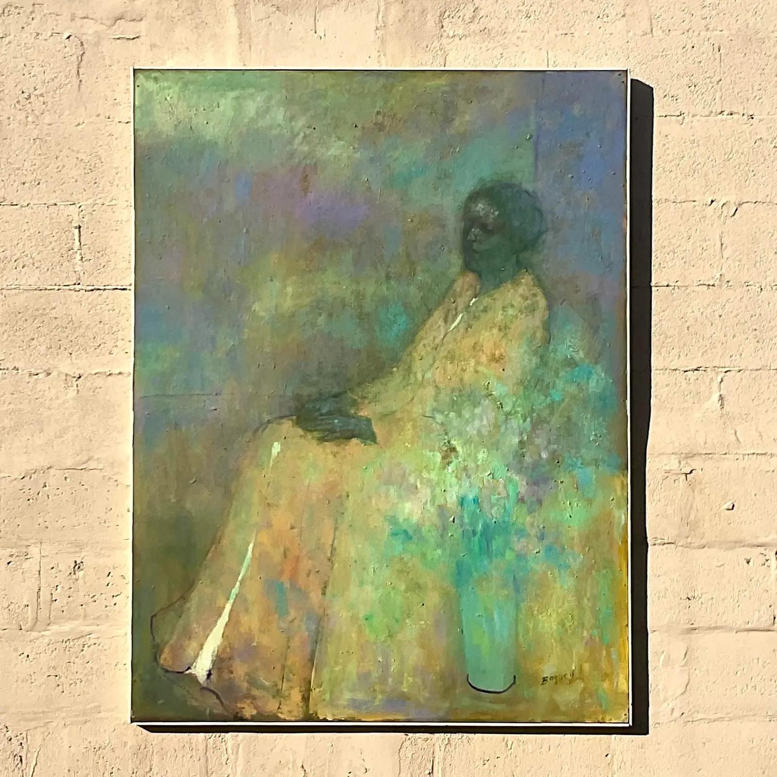Vintage Original Abstract Expressionist Oil Painting of Woman Signed Bagnell 5