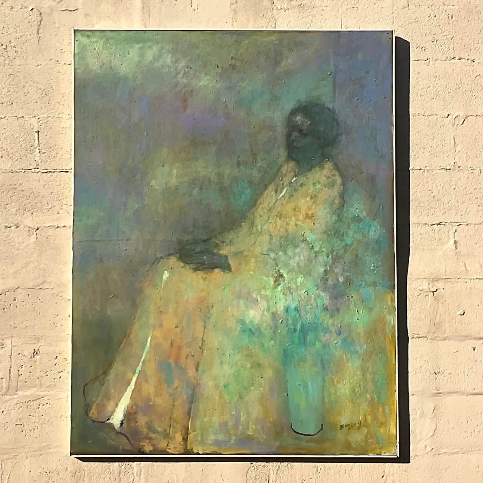 20th Century Vintage Original Abstract Expressionist Oil Painting of Woman Signed Bagnell