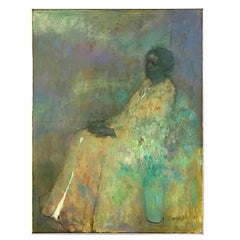 Vintage Original Abstract Expressionist Oil Painting of Woman Signed Bagnell