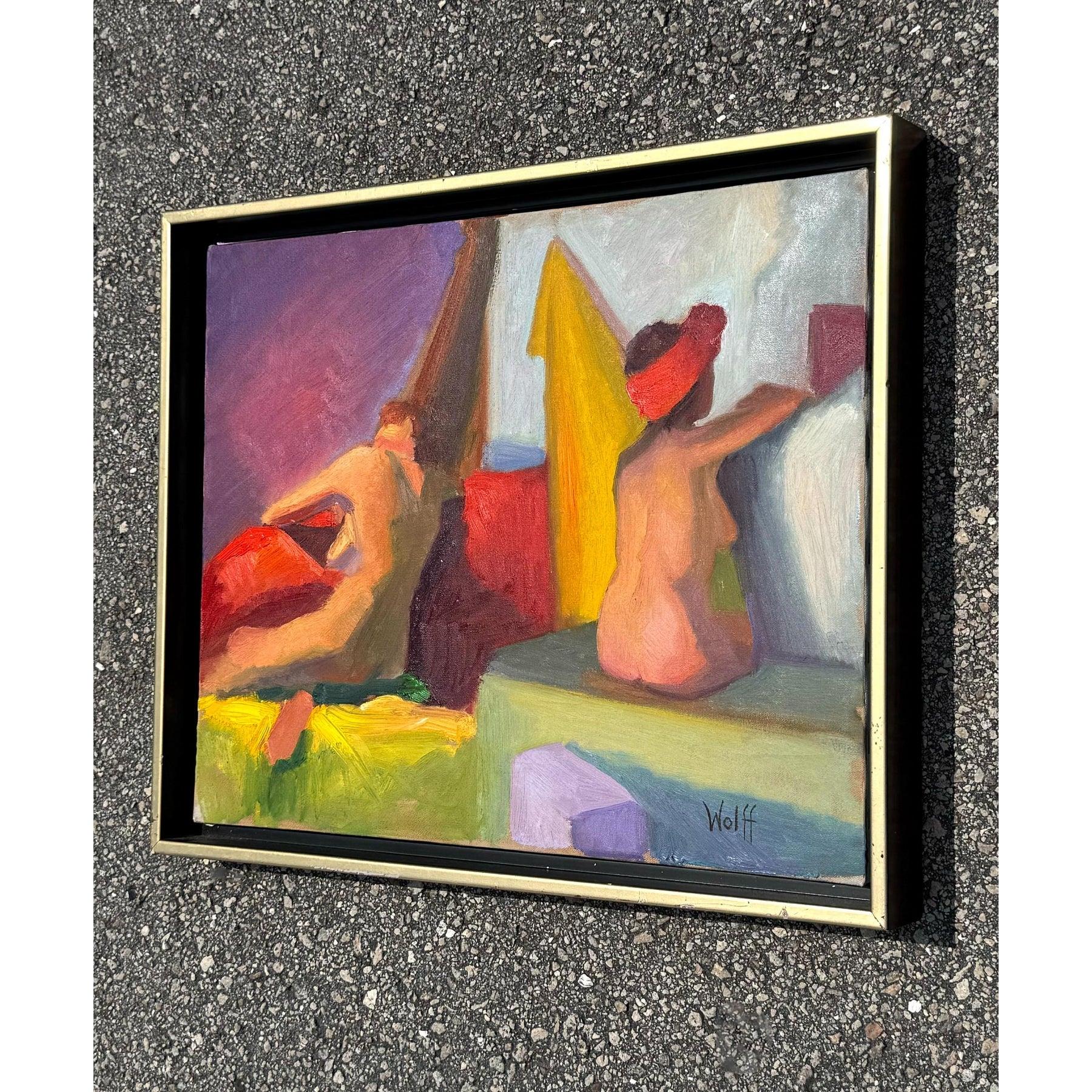 Original Abstraktes figurales Ölgemälde auf Leinwand, Vintage (Nordamerikanisch) im Angebot