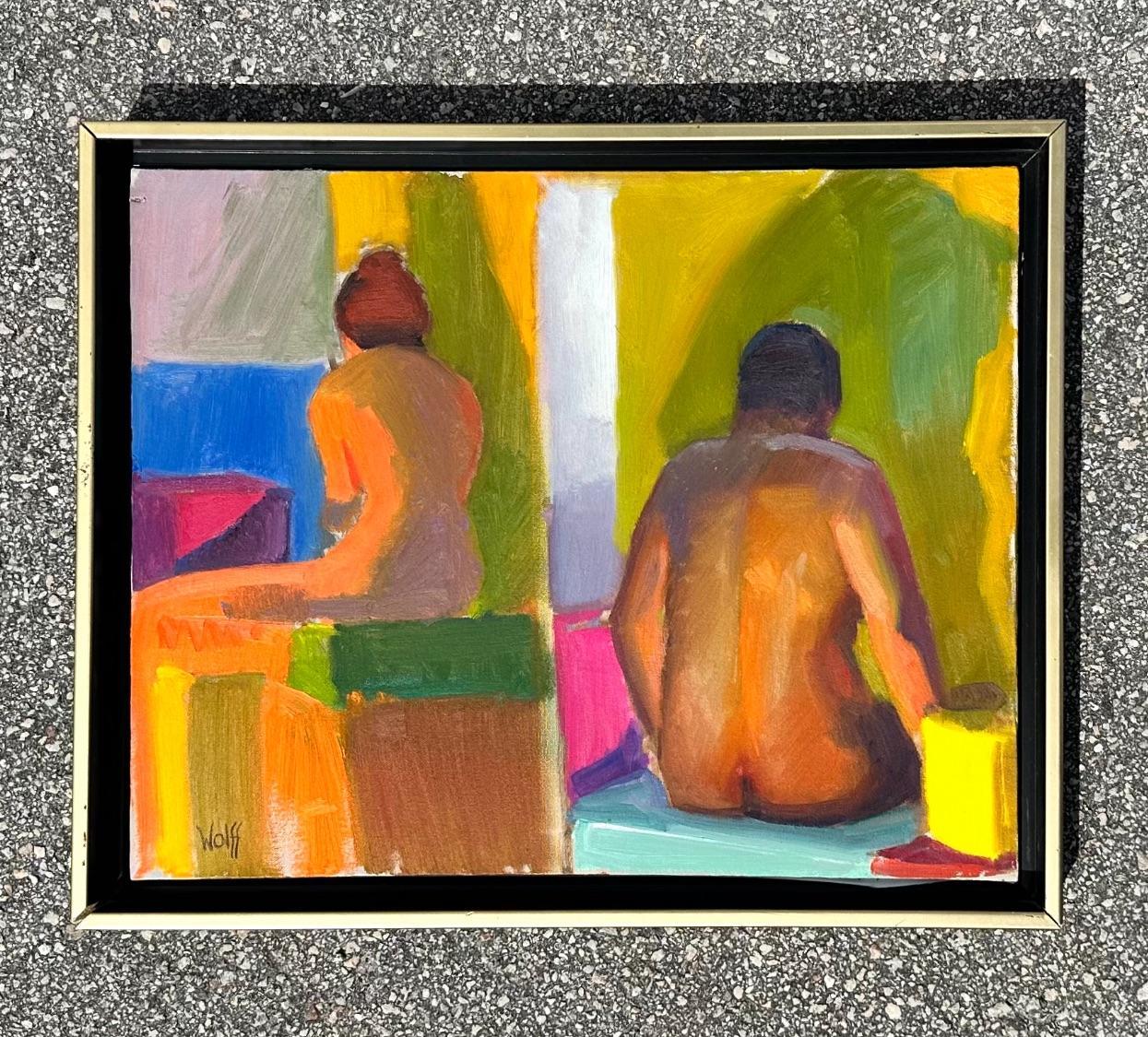 Original Abstraktes figurales Ölgemälde auf Leinwand, Vintage im Zustand „Gut“ im Angebot in West Palm Beach, FL