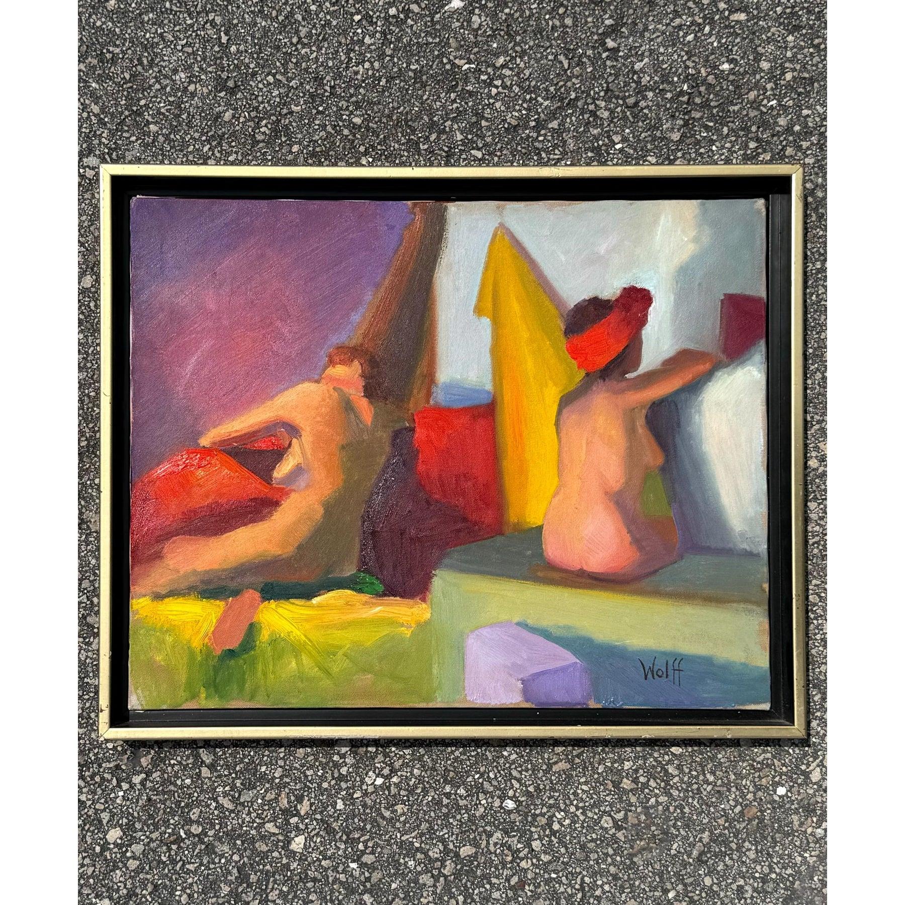 Original Abstraktes figurales Ölgemälde auf Leinwand, Vintage im Zustand „Gut“ im Angebot in West Palm Beach, FL