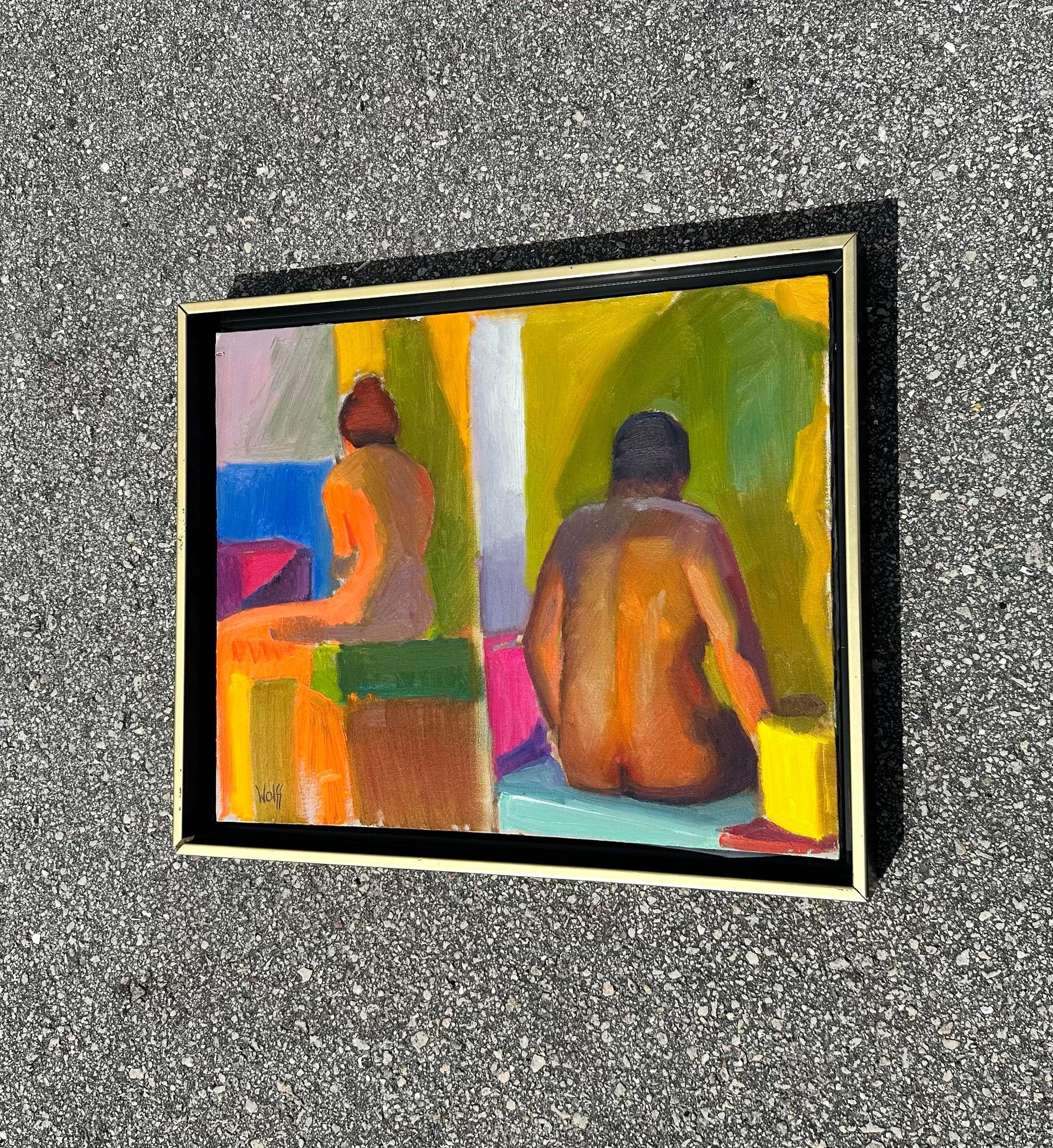 Original Abstraktes figurales Ölgemälde auf Leinwand, Vintage (20. Jahrhundert) im Angebot