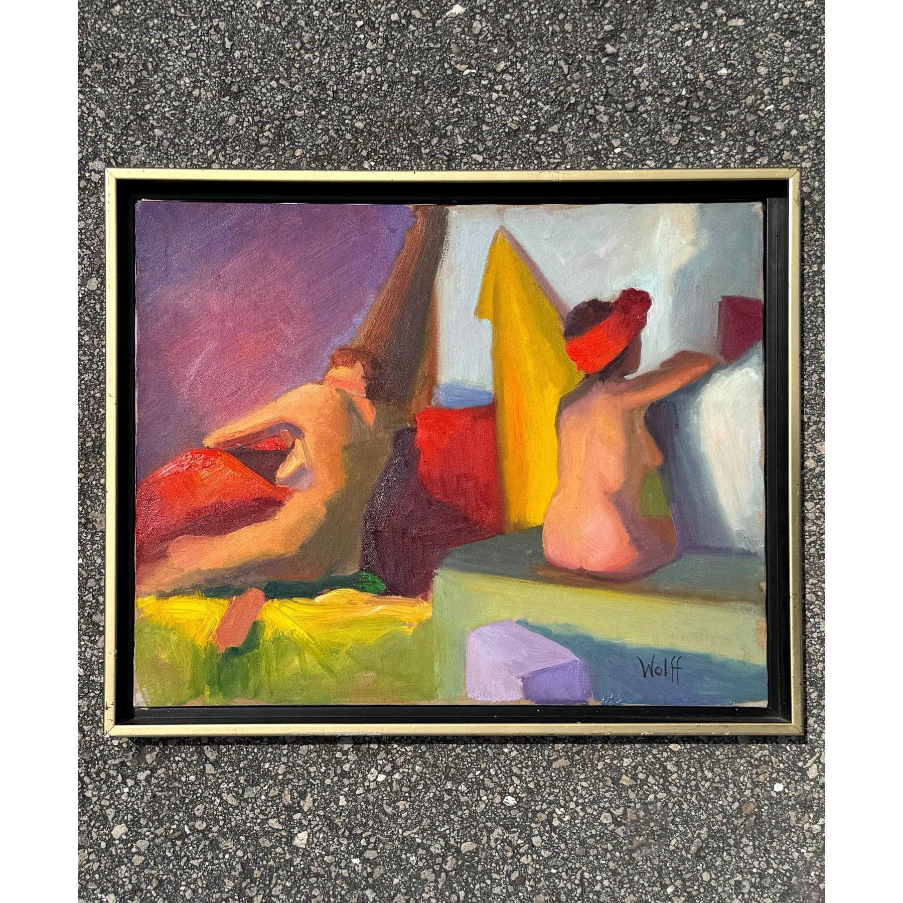 Original Abstraktes figurales Ölgemälde auf Leinwand, Vintage (20. Jahrhundert) im Angebot