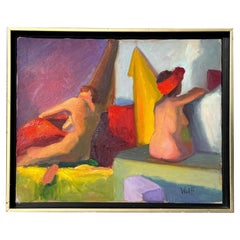 Vintage Original Abstract Figural Oil on Canvas