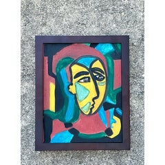 Vintage Original Abstract Figurative Oil on Canvas