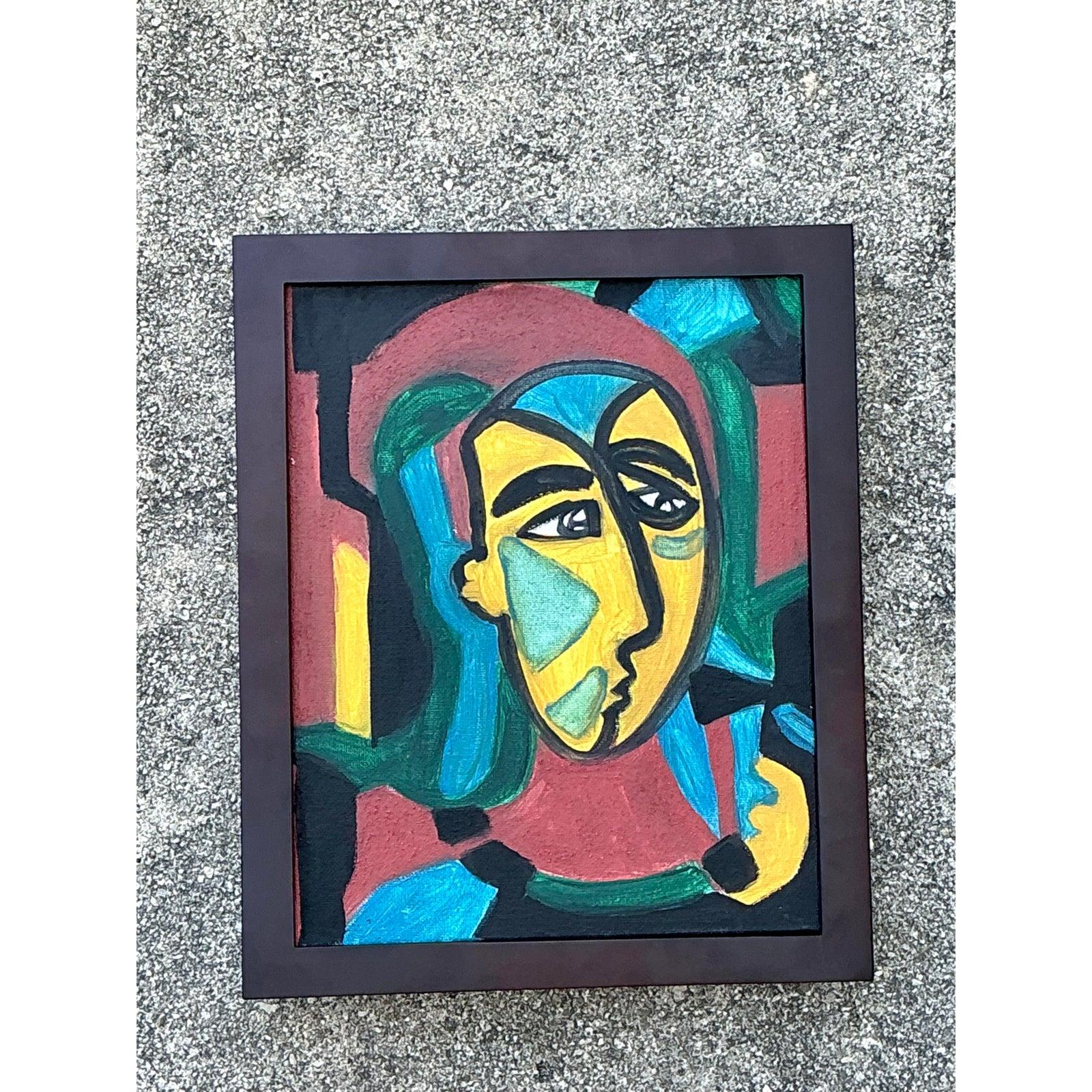 Vintage Original Abstract Figurative Oil on Canvas For Sale at 1stDibs