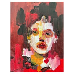 Vintage Original Abstract Figurative Oil on Canvas