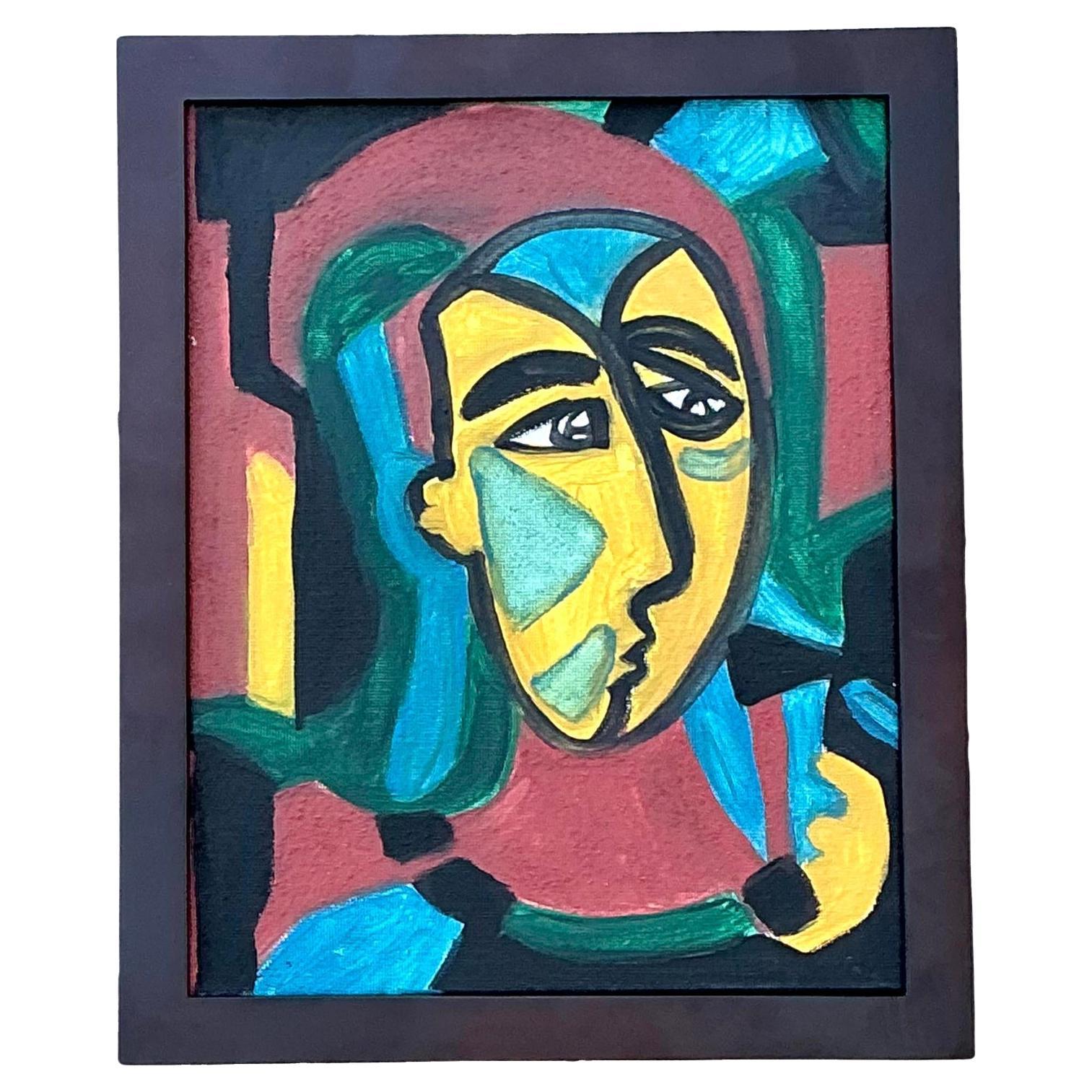 Vintage Original Abstract Figurative Oil on Canvas