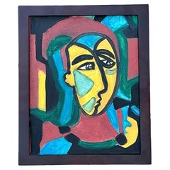 Vintage Original Abstract Figurative Oil on Canvas