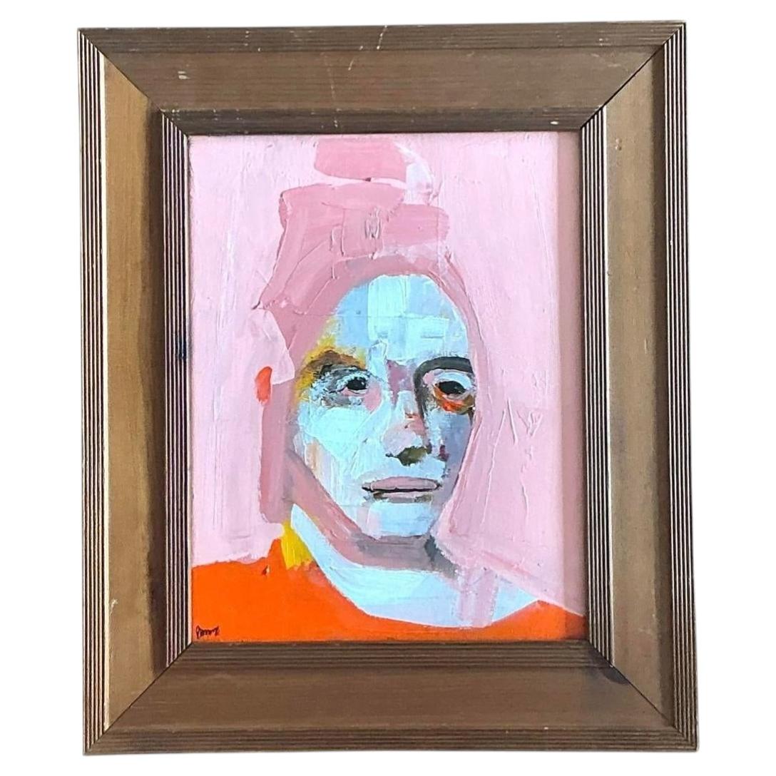 Vintage Original Abstract Figurative Oil Portrait on Canvas