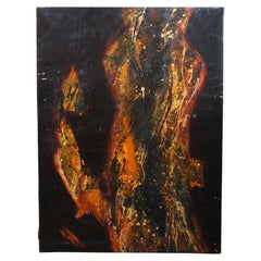 Vintage Original Abstract Fire Burning Bonfire Oil Painting on Canvas 48"