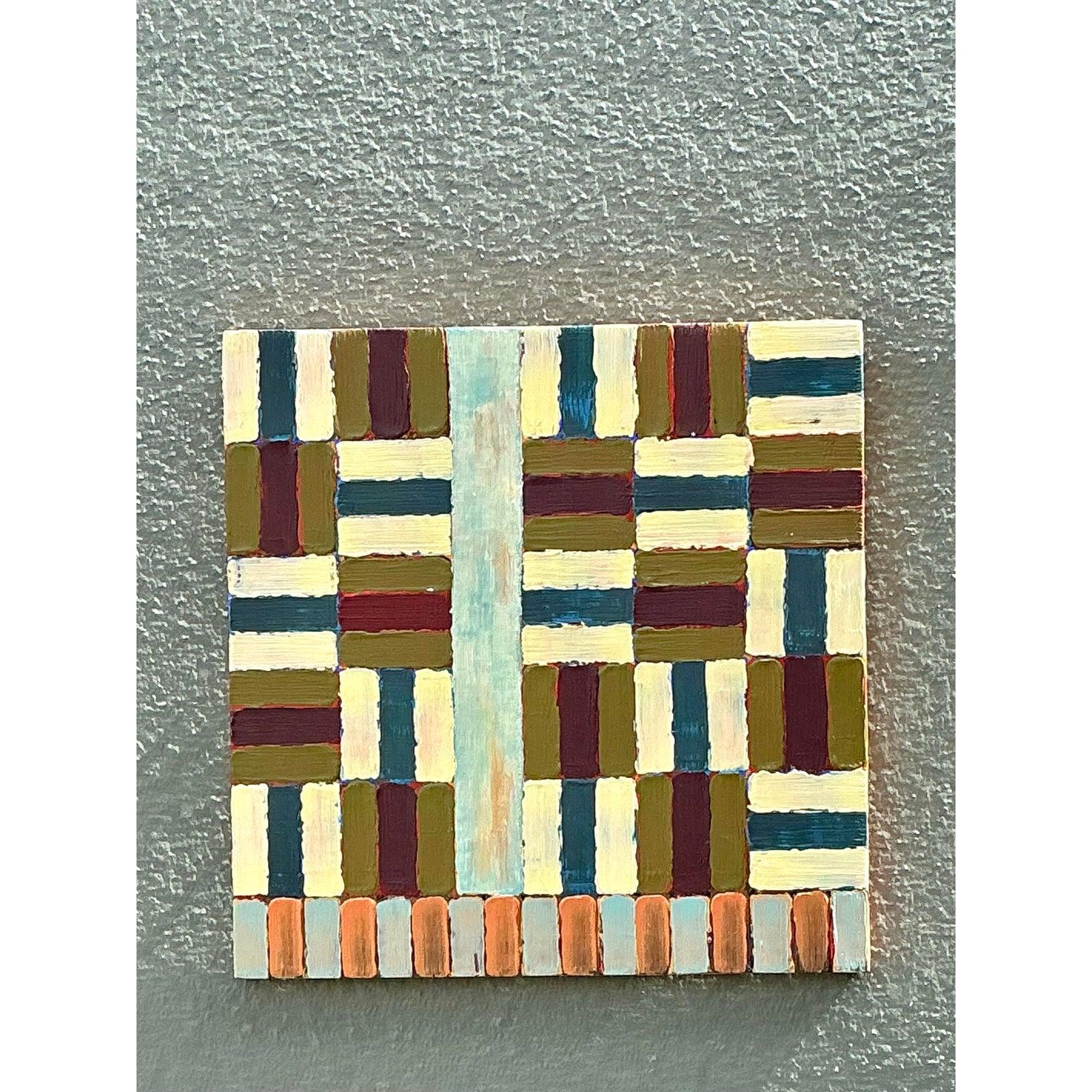 Vintage Original Abstract Geometric Oil on Board For Sale at 1stDibs