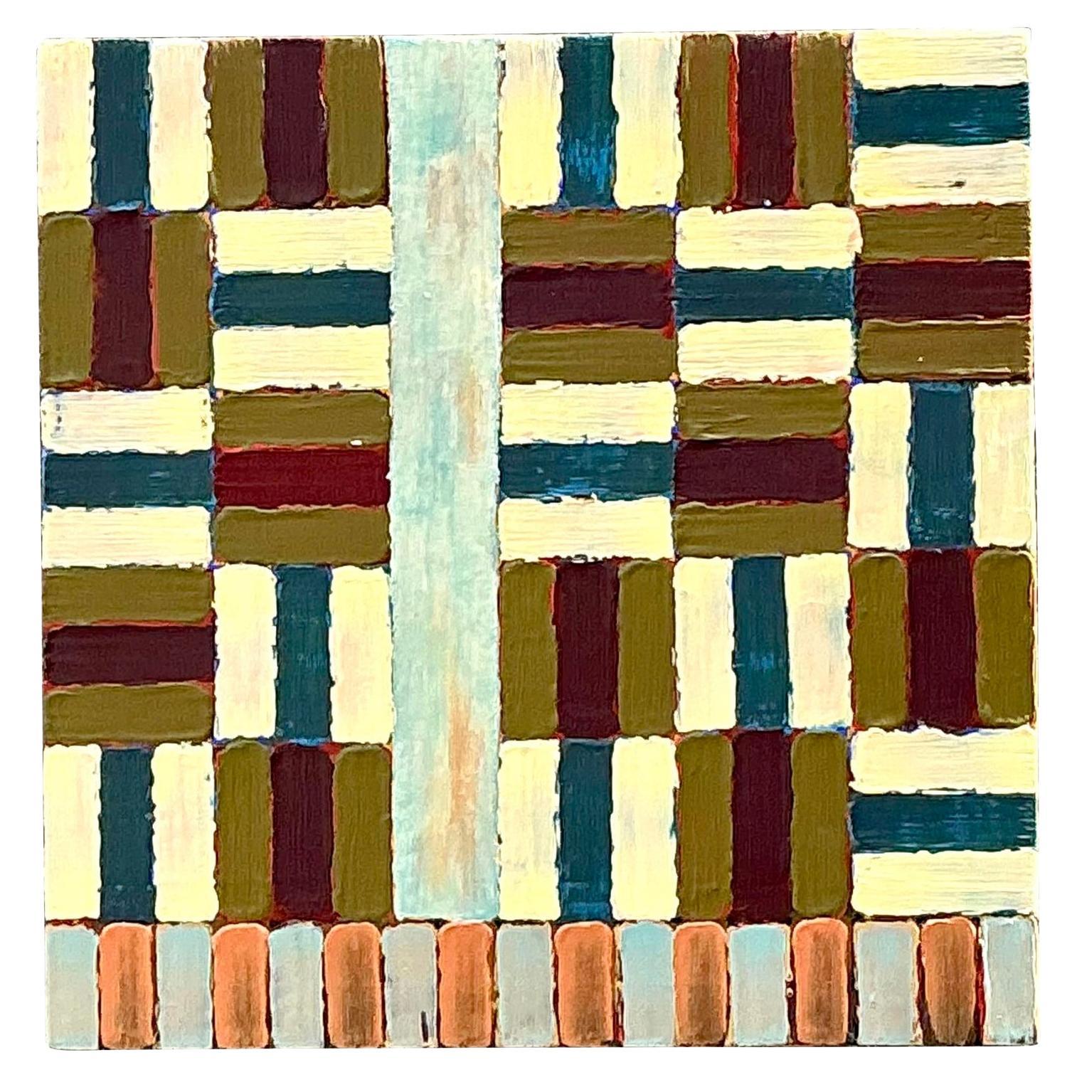 Vintage Original Abstract Geometric Oil on Board