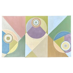 Vintage Original Abstract Geometric Oil on Canvas