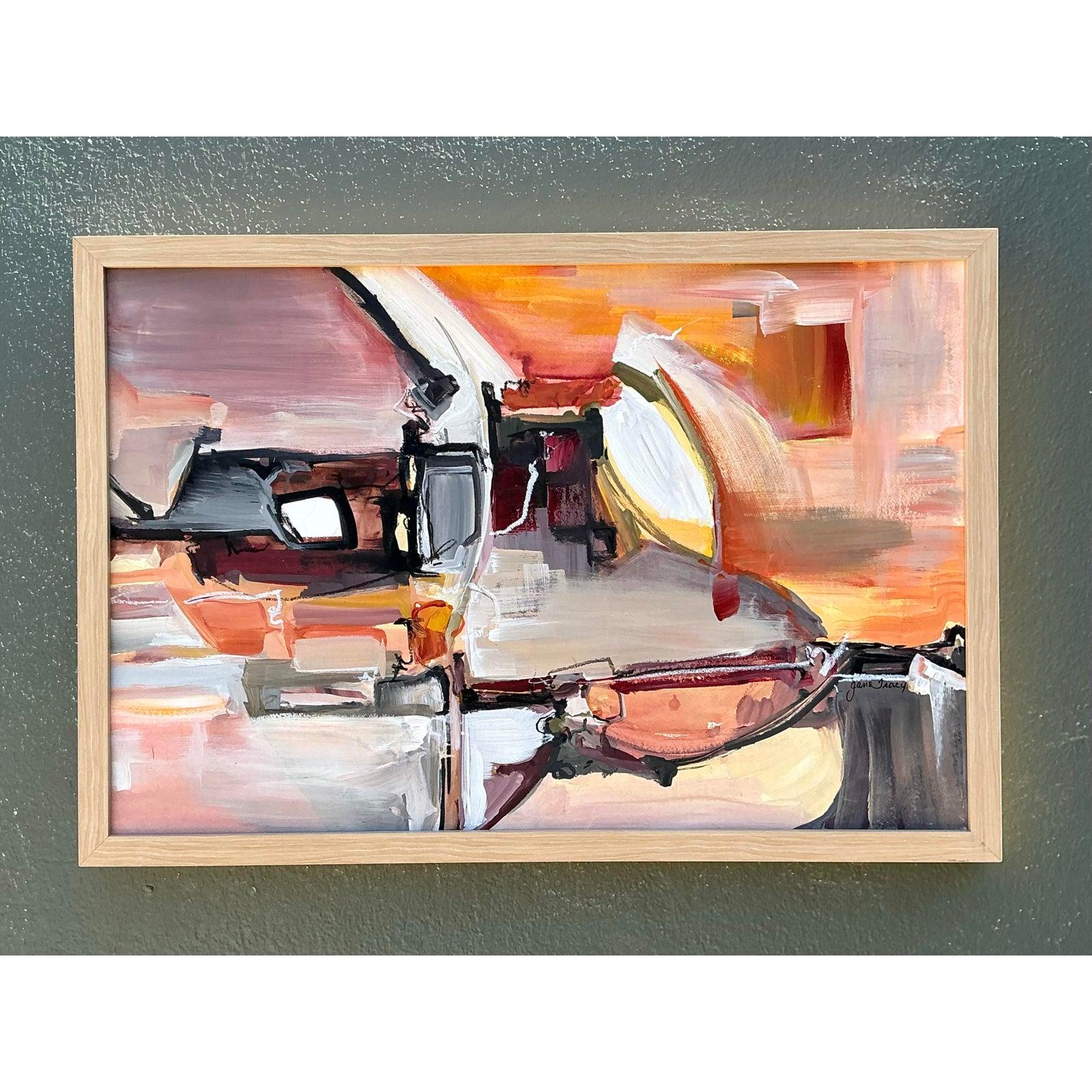 Vintage Original Abstract Oil on Canvas For Sale at 1stDibs