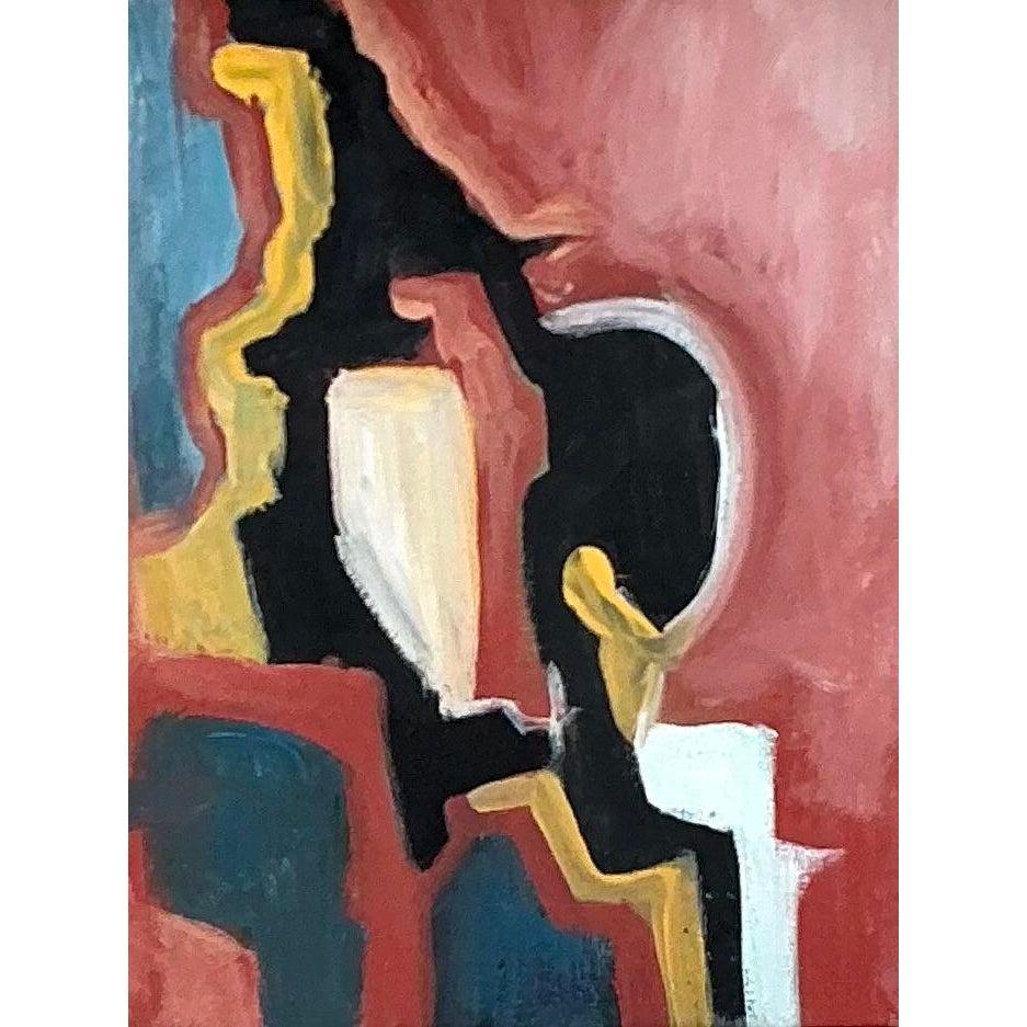 Vintage Original Abstract Oil on Canvas For Sale at 1stDibs