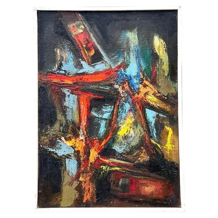 Vintage Original Abstract Oil on Canvas