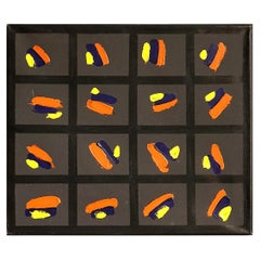 Retro Original Abstract Oil on Canvas Painting 'Black Grid' by Richard Sladden