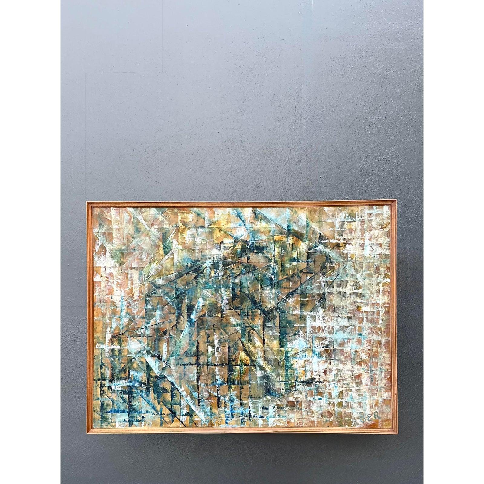 Vintage Original Abstract Oil on Painting For Sale at 1stDibs