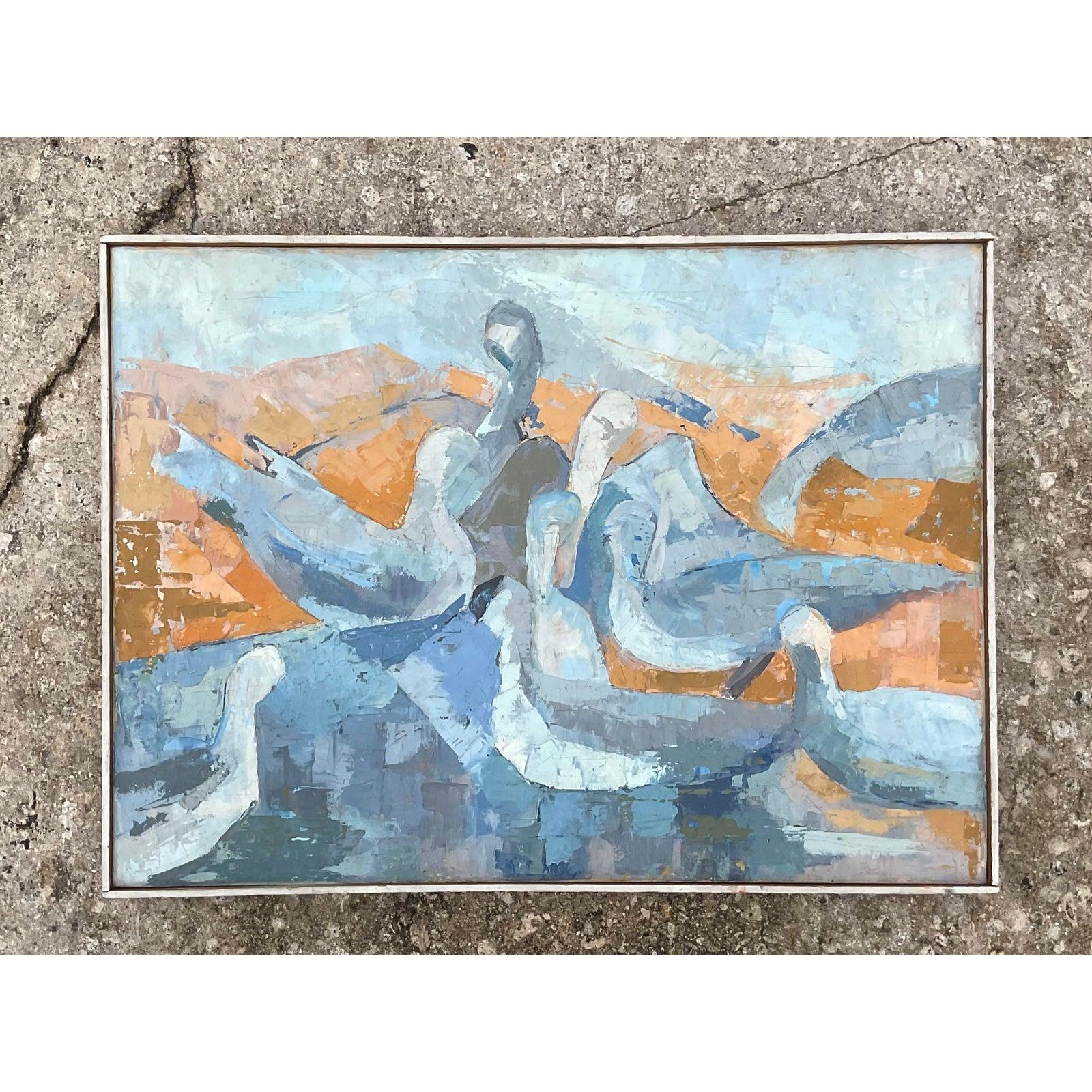 Vintage Original Abstract Oil Painting In Good Condition In west palm beach, FL