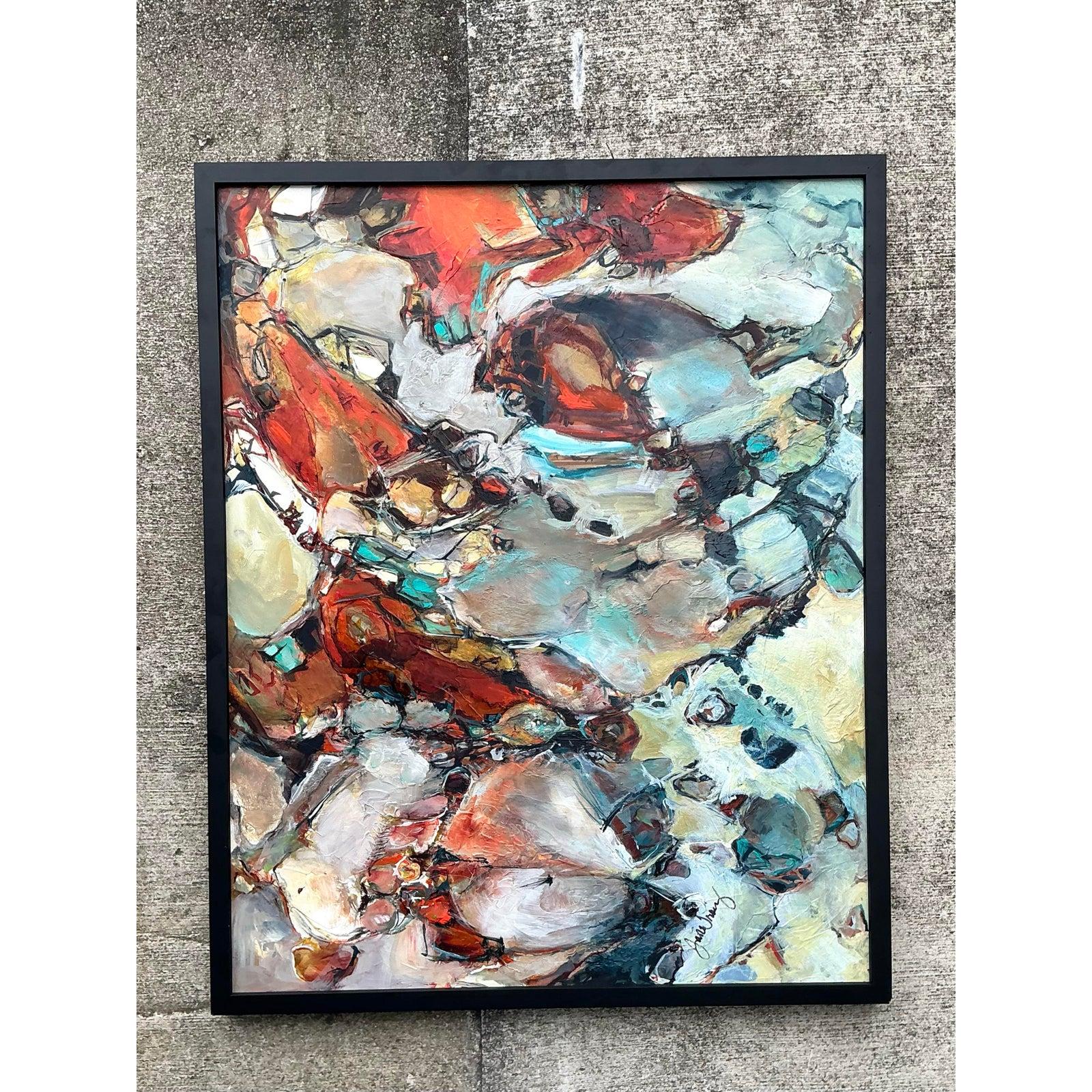 Vintage Original Abstract Oil Painting on Board For Sale at 1stDibs