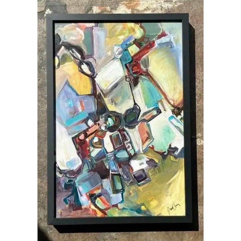Vintage Original Abstract Oil Painting on Board For Sale at 1stDibs