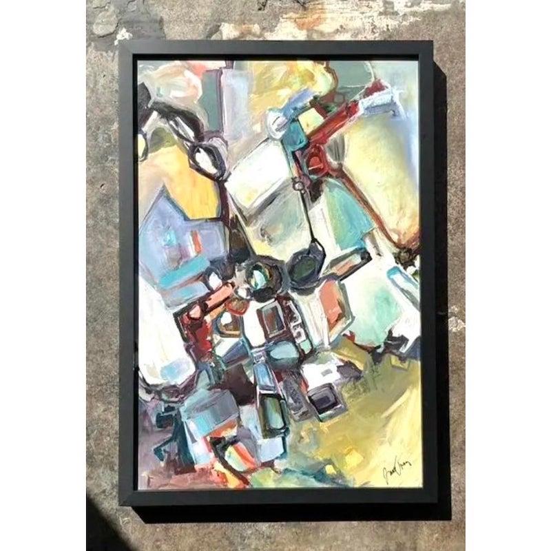 Vintage Original Abstract Oil Painting on Board For Sale at 1stDibs