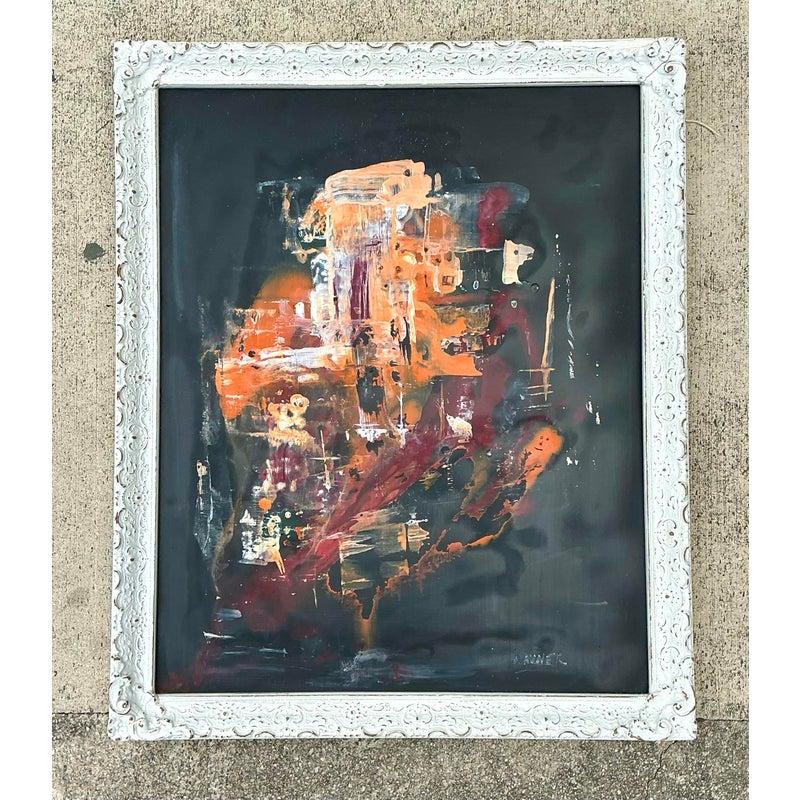 Vintage Original Abstract Oil Painting on Canvas For Sale at 1stDibs