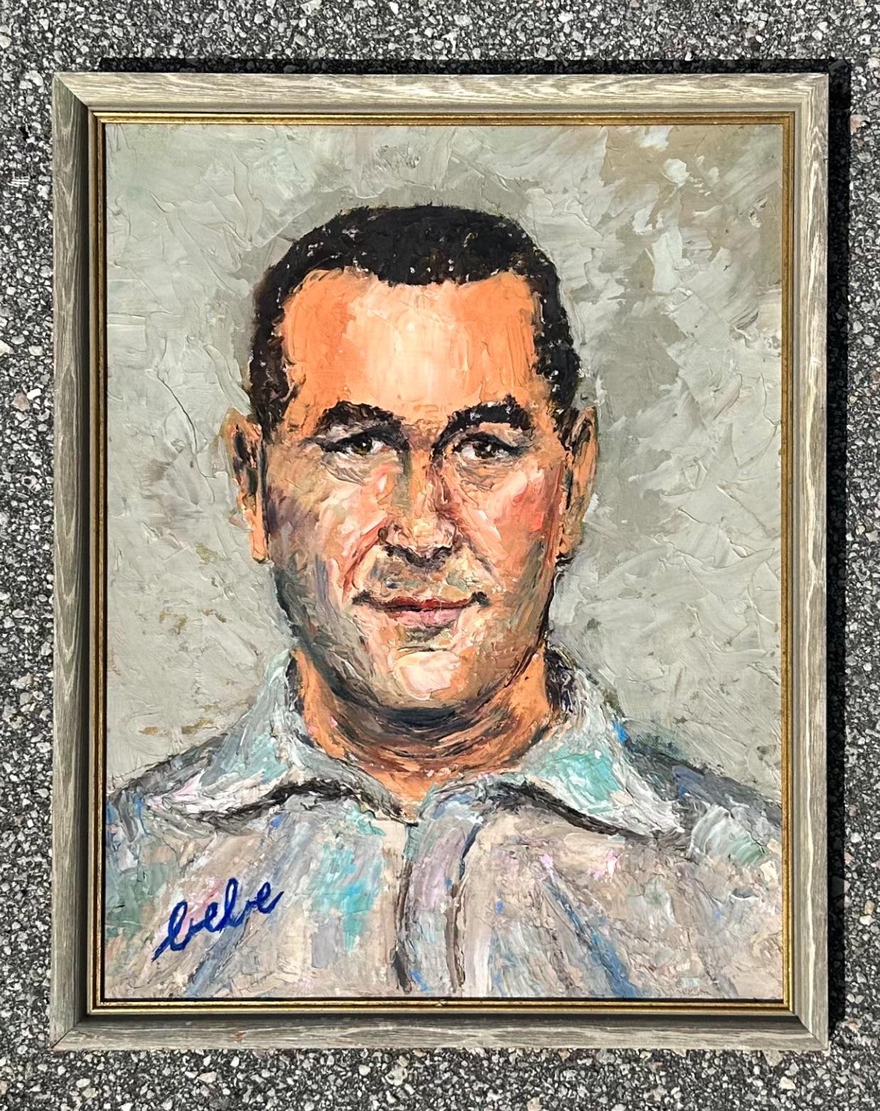 North American Vintage Original Abstract Oil Portrait on Board For Sale