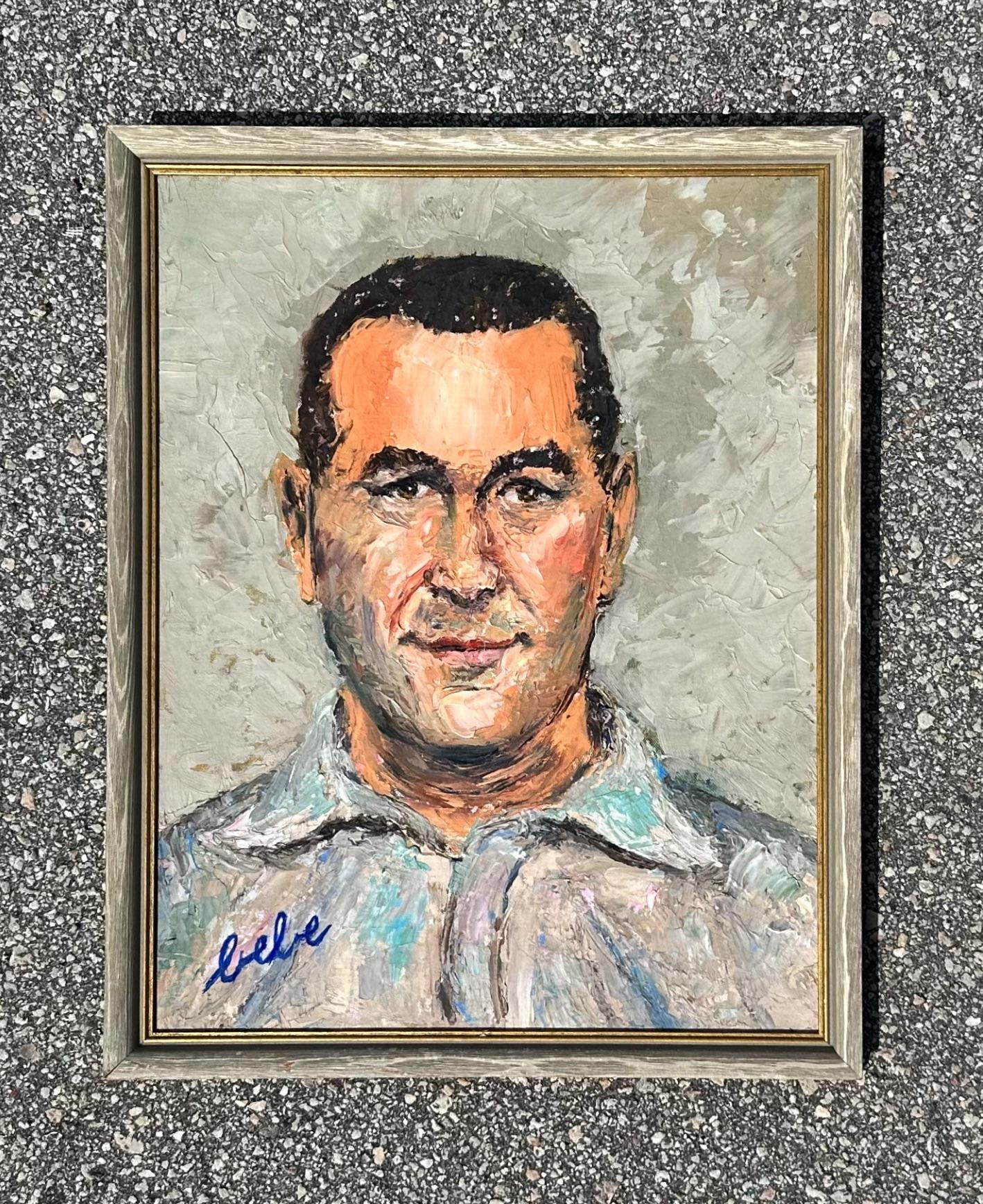 20th Century Vintage Original Abstract Oil Portrait on Board For Sale