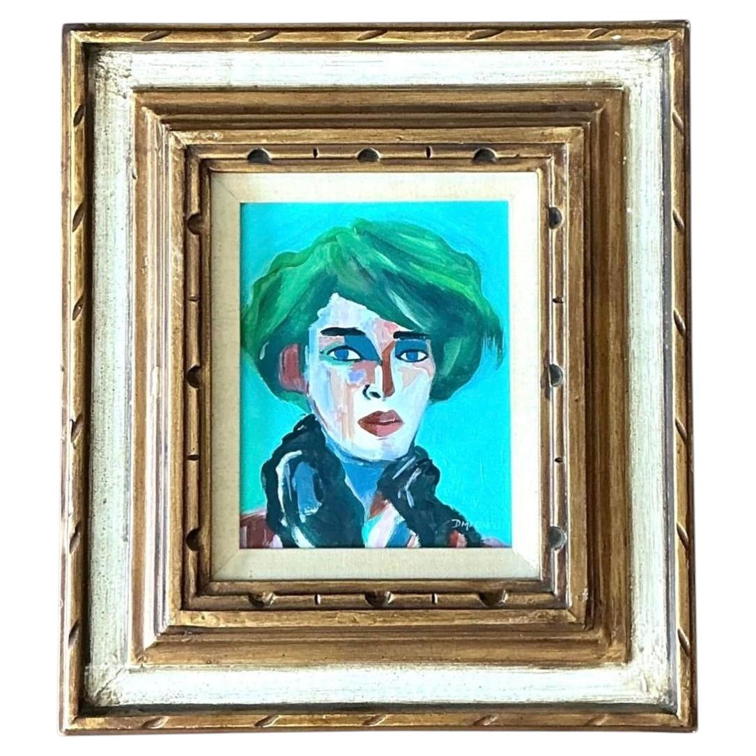 Portrait abstrait original vintage sur toile