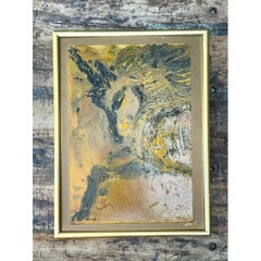 Vintage Original Acrylic Oil Painting of Unicorn
