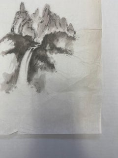 Oeuvre d'art originale vintage d'un paysage de cascade sur papier.