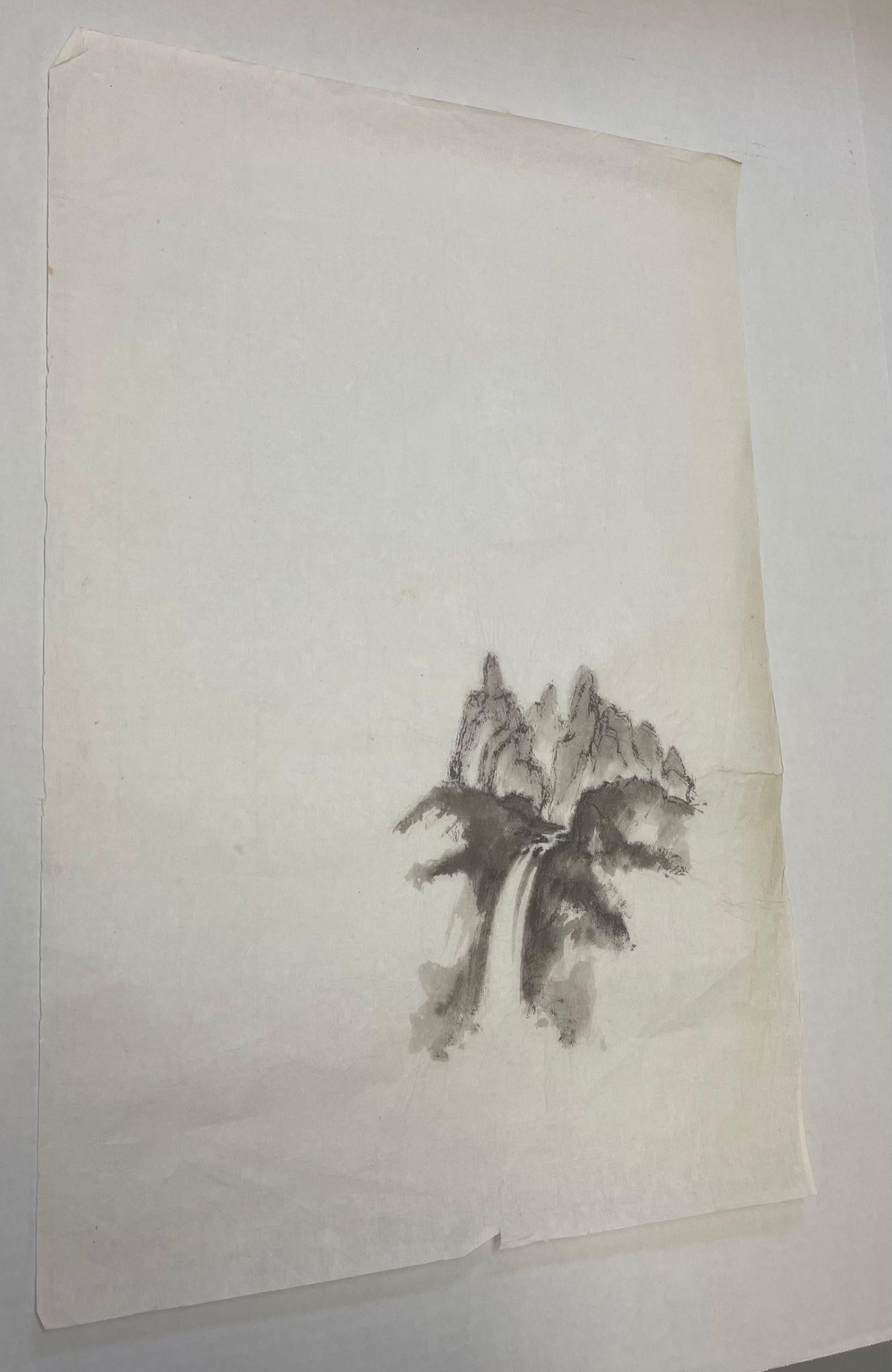 Vintage Original Artwork of Waterfall Landscape on Paper. In Good Condition For Sale In Seattle, WA