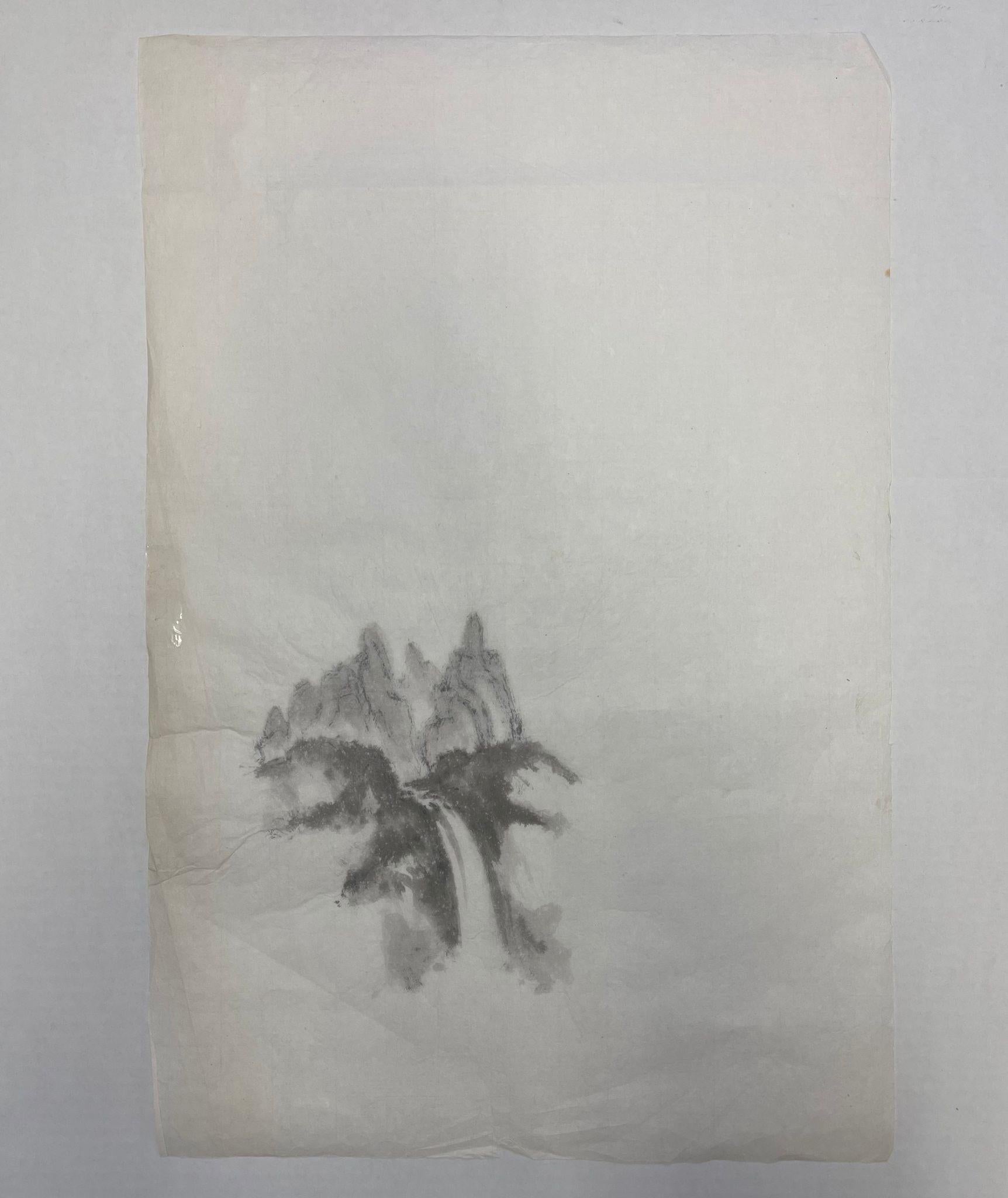 Original-Vintage-Kunstwerk einer Wasserfall-Landschaft auf Papier. im Angebot 1